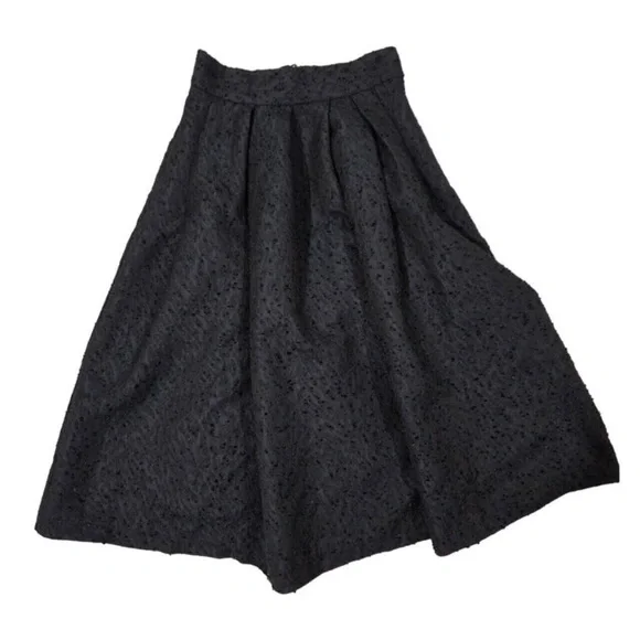 H&M Navy Jacquard Midi Pleated A-line Skirt With Pockets - Picture 3 of 6
